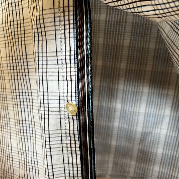 7 Diamonds White Blue Brown Short Sleeve Button Up Shirt O-11 - Picture 4 of 13